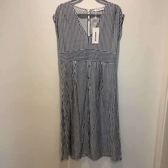 NWT ECOWISH Womens Striped Summer Midi dress V-neck Blue White size XL - Picture 1 of 10
